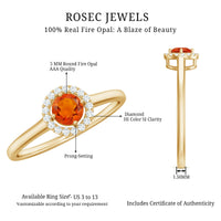 Natural Fire Opal Promise Ring with Diamond Halo