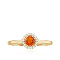 Natural Fire Opal Promise Ring with Diamond Halo