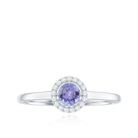 Genuine Tanzanite Promise Ring with Diamond Halo