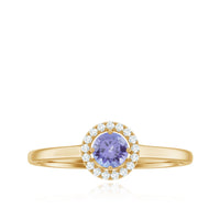 Genuine Tanzanite Promise Ring with Diamond Halo