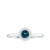 0.6 Carat London Blue Topaz Promise Ring with Diamond Halo