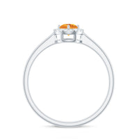 Certified Natural Citrine Promise Ring with Diamond Halo