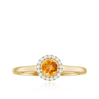 Certified Natural Citrine Promise Ring with Diamond Halo