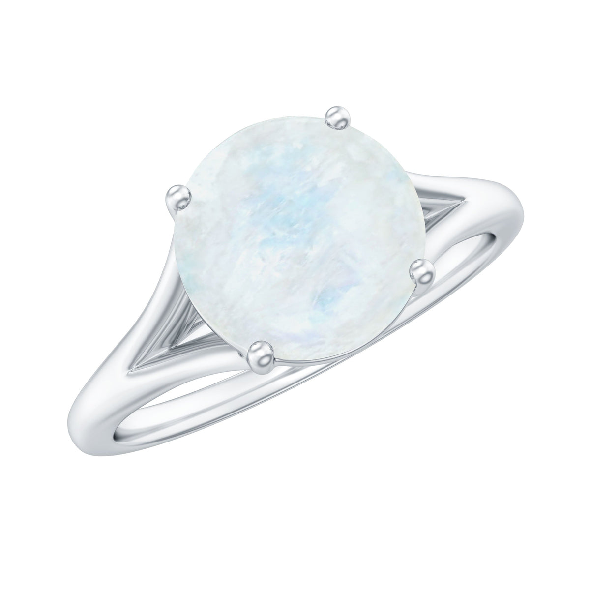 Natural moonstone solitaire ring with a hidden diamond accent, featuring a silver band and elegant design by Rosec Jewels.