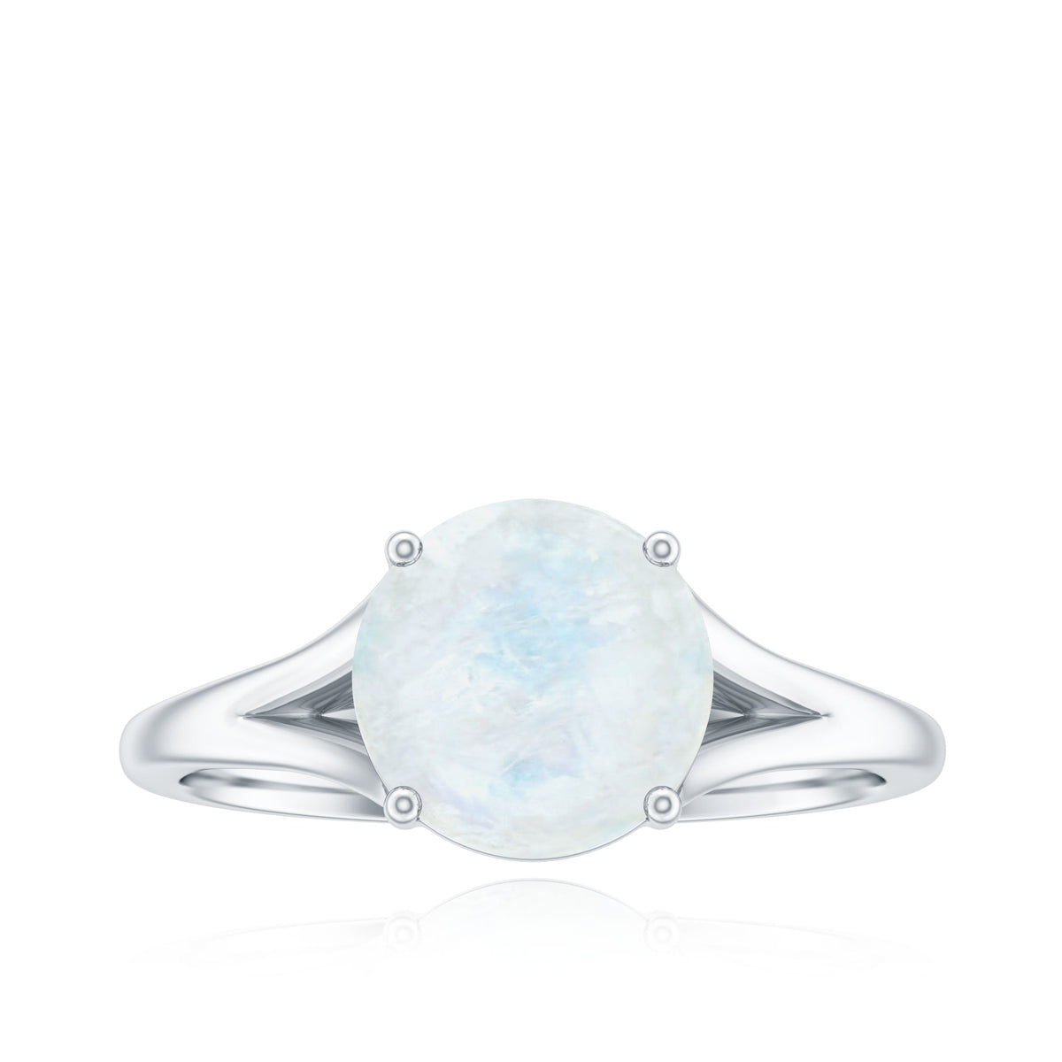 Natural moonstone solitaire ring with a surprise diamond accent, featuring a sleek band from Rosec Jewels.