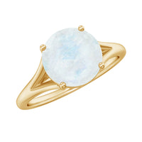 Natural moonstone solitaire ring with hidden diamond setting, featuring a polished band and unique gemstone display.