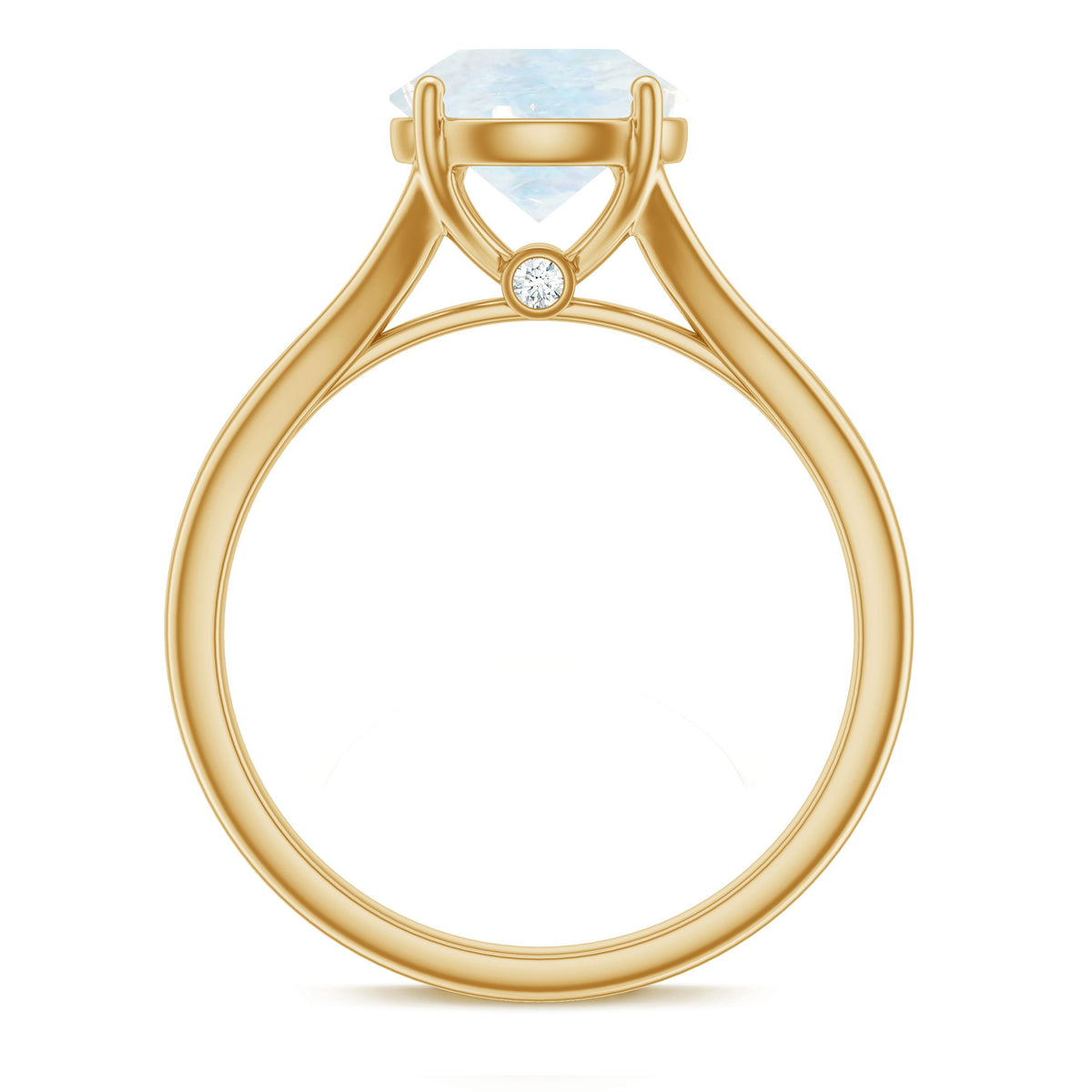 Natural moonstone solitaire ring with a surprise diamond accent, crafted by Rosec Jewels, showcasing a elegant gemstone design.