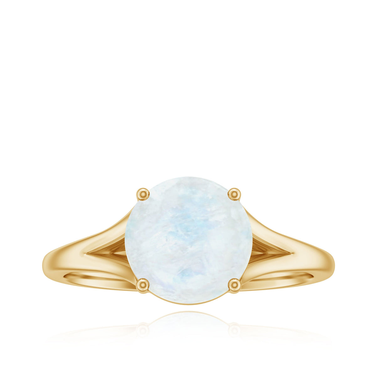 Natural moonstone solitaire ring with a central moonstone and a hidden diamond accent, featuring a sleek band by Rosec Jewels.