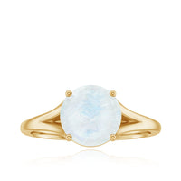 Natural moonstone solitaire ring with a central moonstone and a hidden diamond accent, featuring a sleek band by Rosec Jewels.