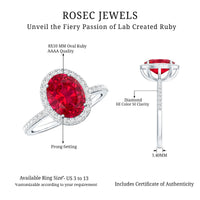 Classic Lab Grown Ruby Oval Engagement Ring with Diamond Halo