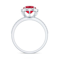 Classic Lab Grown Ruby Oval Engagement Ring with Diamond Halo