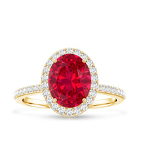 Classic Lab Grown Ruby Oval Engagement Ring with Diamond Halo