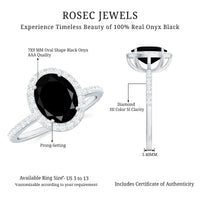 7X9mm Oval Cut Black Onyx Diamond Engagement Ring with Certificate