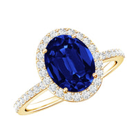 4 Carat Lab Grown Blue Sapphire Oval Engagement Ring with Diamond Halo