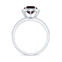 Certified Real 8X10mm Garnet Oval Engagement Ring with Diamond Halo