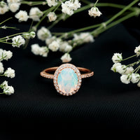 Certified Real 1.3 Carat Ethiopian Opal Engagement Ring with Diamond Halo