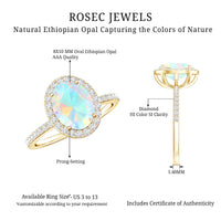Certified Real 1.3 Carat Ethiopian Opal Engagement Ring with Diamond Halo