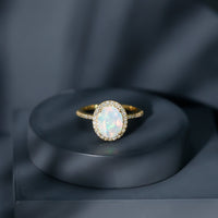 Certified Real 1.3 Carat Ethiopian Opal Engagement Ring with Diamond Halo