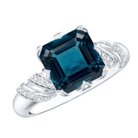 8mm Asscher Cut London Blue Topaz Designer Solitaire Engagement Ring