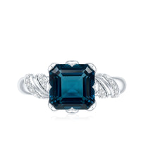 8mm Asscher Cut London Blue Topaz Designer Solitaire Engagement Ring