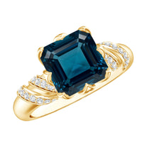 8mm Asscher Cut London Blue Topaz Designer Solitaire Engagement Ring