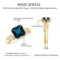 8mm Asscher Cut London Blue Topaz Designer Solitaire Engagement Ring