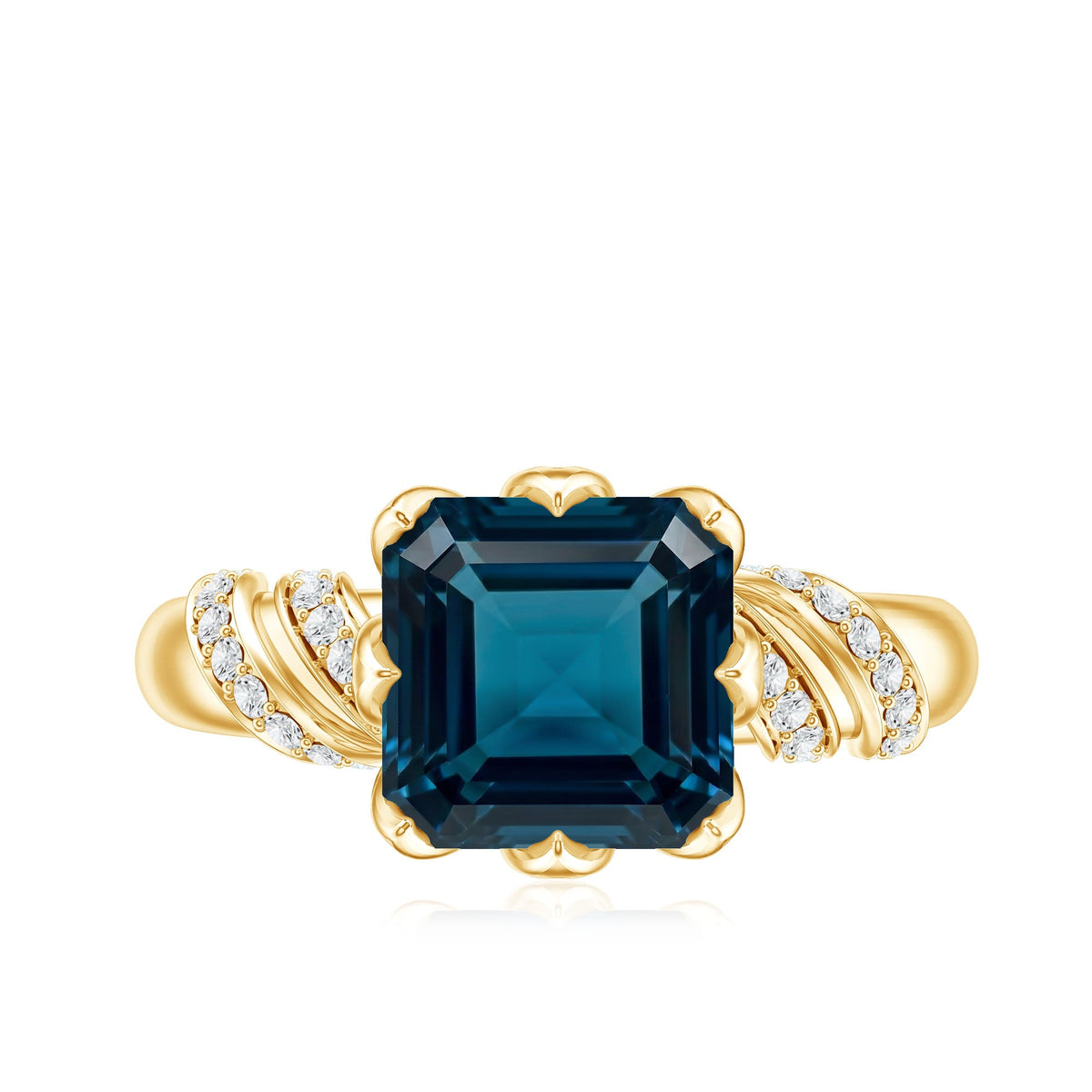 8mm Asscher Cut London Blue Topaz Designer Solitaire Engagement Ring