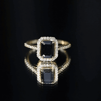1.6 Carat Lab Grown Black and White Diamond Emerald Cut Engagement Ring with Halo