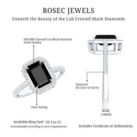 1.6 Carat Lab Grown Black and White Diamond Emerald Cut Engagement Ring with Halo