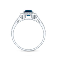 Emerald Cut London Blue Topaz Engagement Ring with Diamond Halo