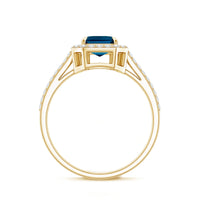 Emerald Cut London Blue Topaz Engagement Ring with Diamond Halo