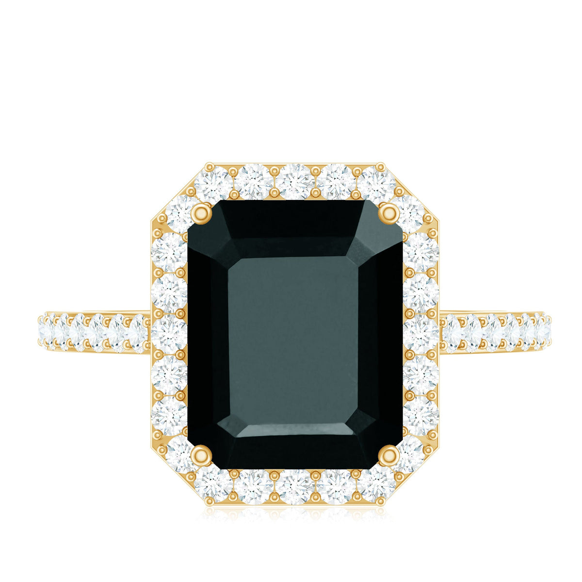 3.4 Carat Lab Grown Black Diamond Emerald Cut Engagement Ring with White Diamond Halo