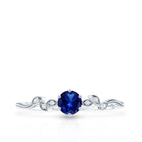 Certified 0.6 Carat Lab Grown Blue Sapphire Flower Promise Ring with Diamond