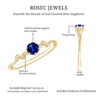 Certified 0.6 Carat Lab Grown Blue Sapphire Flower Promise Ring with Diamond