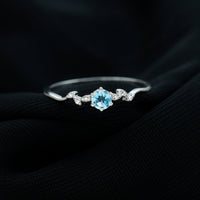 Round Aquamarine Diamond Nature Inspired Promise Ring