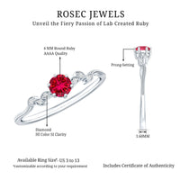 Minimalist Lab Grown Ruby Leaf Promise Ring With Real Diamonds