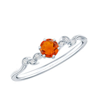 Round fire opal leaf promise ring with diamond accents, featuring a delicate design by Rosec Jewels.