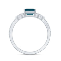 Emerald Cut London Blue Topaz Celtic Engagement Ring with Diamond