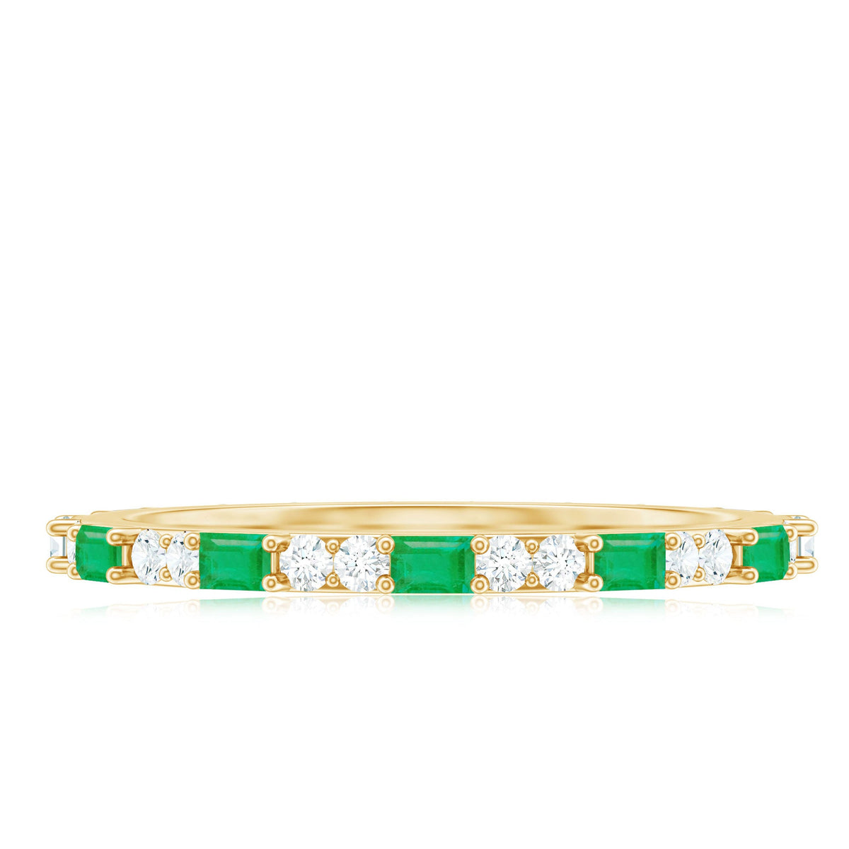 Natural Baguette Emerald Diamond Eternity Ring in East West Style