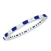 Certified Baguette Lab Blue Sapphire Eternity Ring with Diamond