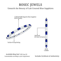 Certified Baguette Lab Blue Sapphire Eternity Ring with Diamond