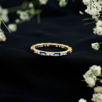 Certified Baguette Lab Blue Sapphire Eternity Ring with Diamond