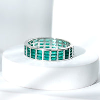 Baguette Cut Lab Grown Emerald 3 Row Eternity Band