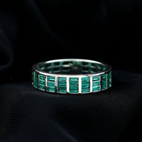 Baguette Cut Lab Grown Emerald 3 Row Eternity Band
