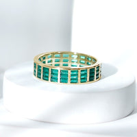 Baguette Cut Lab Grown Emerald 3 Row Eternity Band