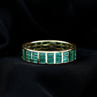Baguette Cut Lab Grown Emerald 3 Row Eternity Band