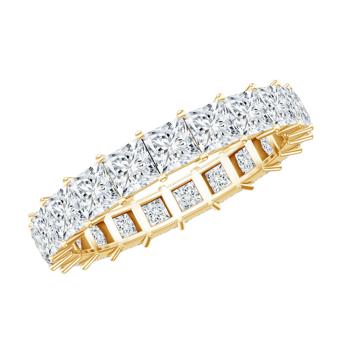Princess cut certified moissanite full eternity ring by Rosec Jewels featuring sparkling stones around the entire band.