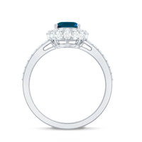 Genuine London Blue Topaz Classic Engagement Ring with Moissanite Halo