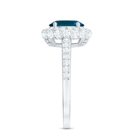 Genuine London Blue Topaz Classic Engagement Ring with Moissanite Halo