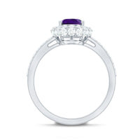 Natural 1 Carat Amethyst Oval Engagement Ring with Moissanite Halo